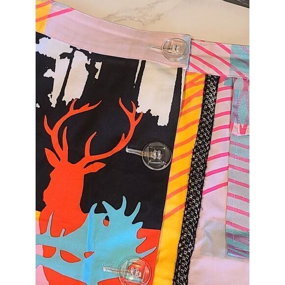 Custo Barcelona Midi A-line Skirt Y2K Multicolor Geometric w/Deers 4US/38 EUR - Picture 12 of 16